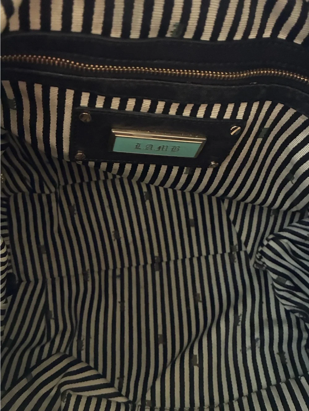 L.A.M.B. Gwen Stefani Genuine Leather Hobo Bag Black Racing Stripe Y2K